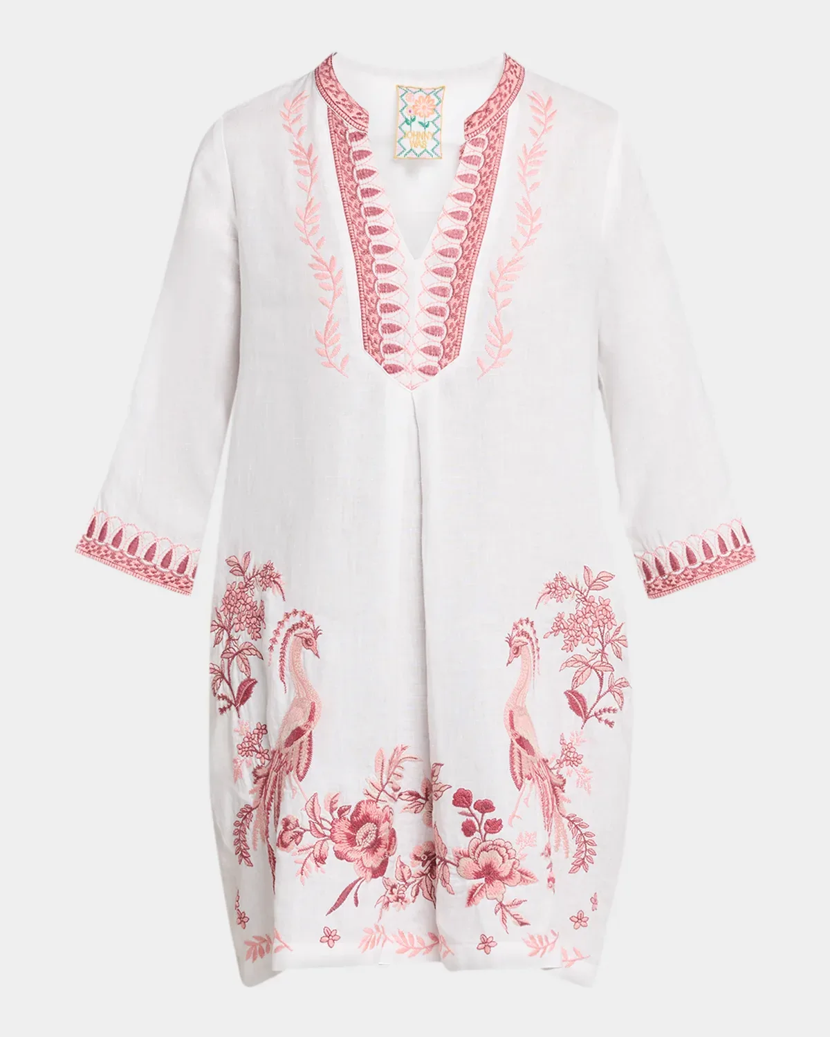 Embroidered Linen Mini Shift Dress