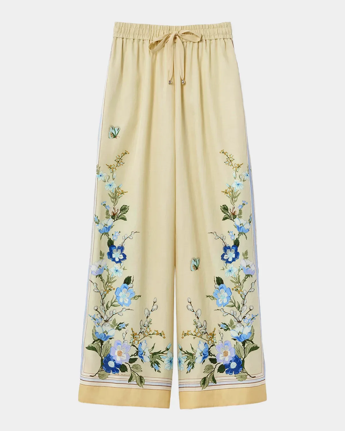 Floral Organza Wide-Leg Drawstring Pants