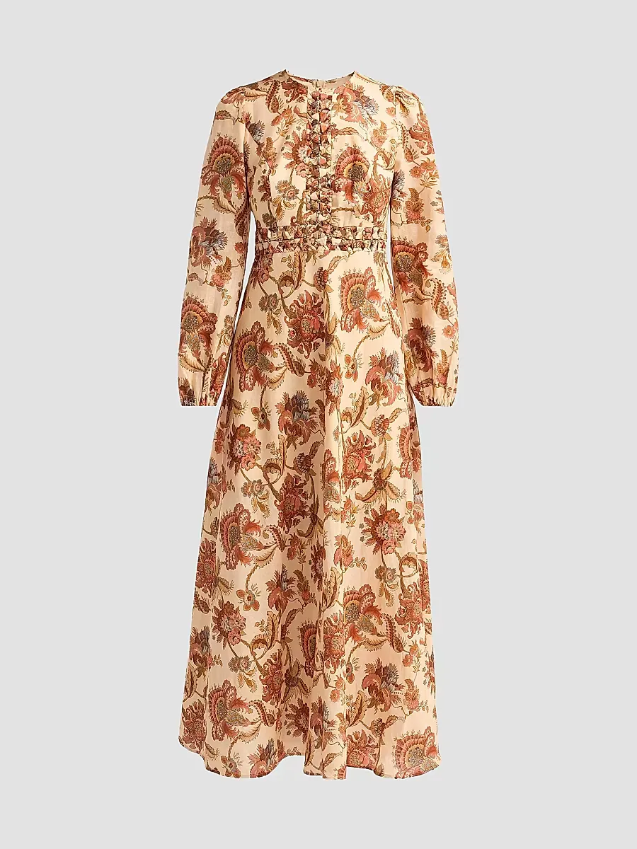 Aster Floral Linen Knot Detail Maxi Dress