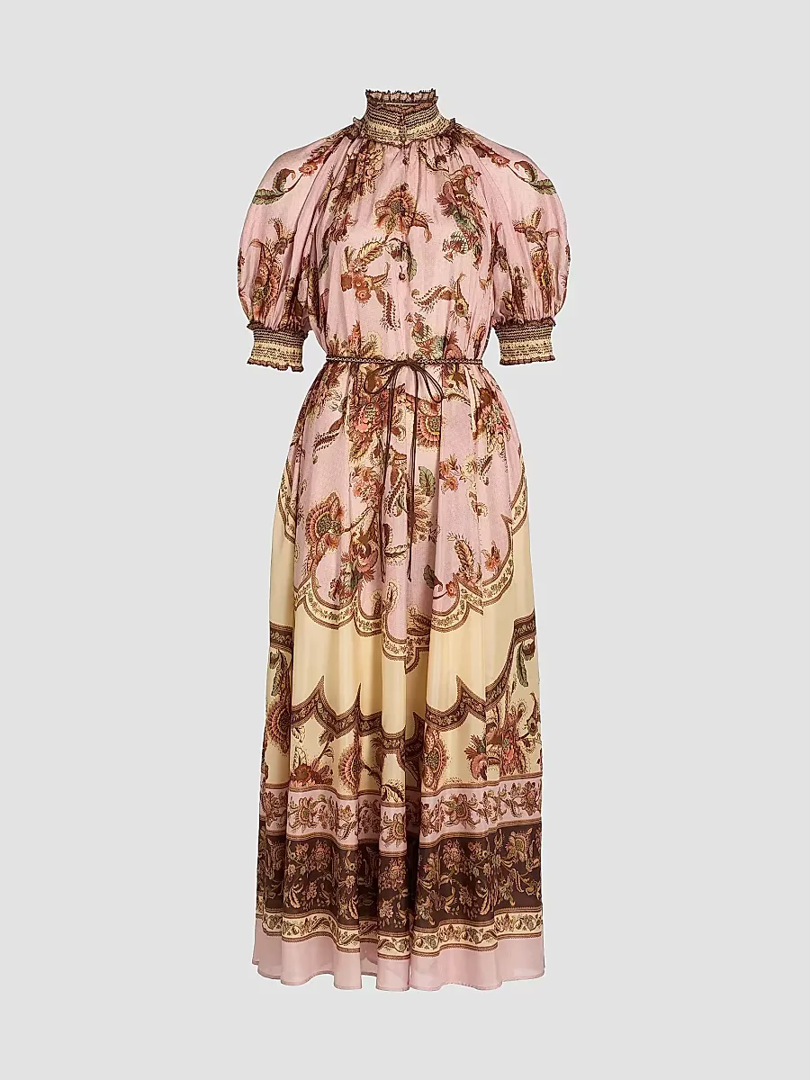 Aster Printed Silk Billow Maxi Dress