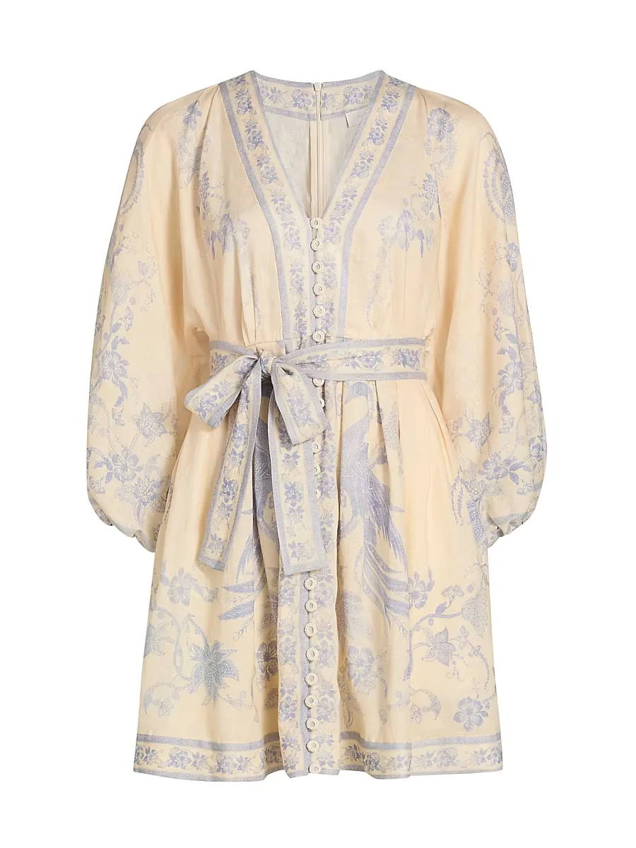 Indra Floral Plunge Linen Minidress