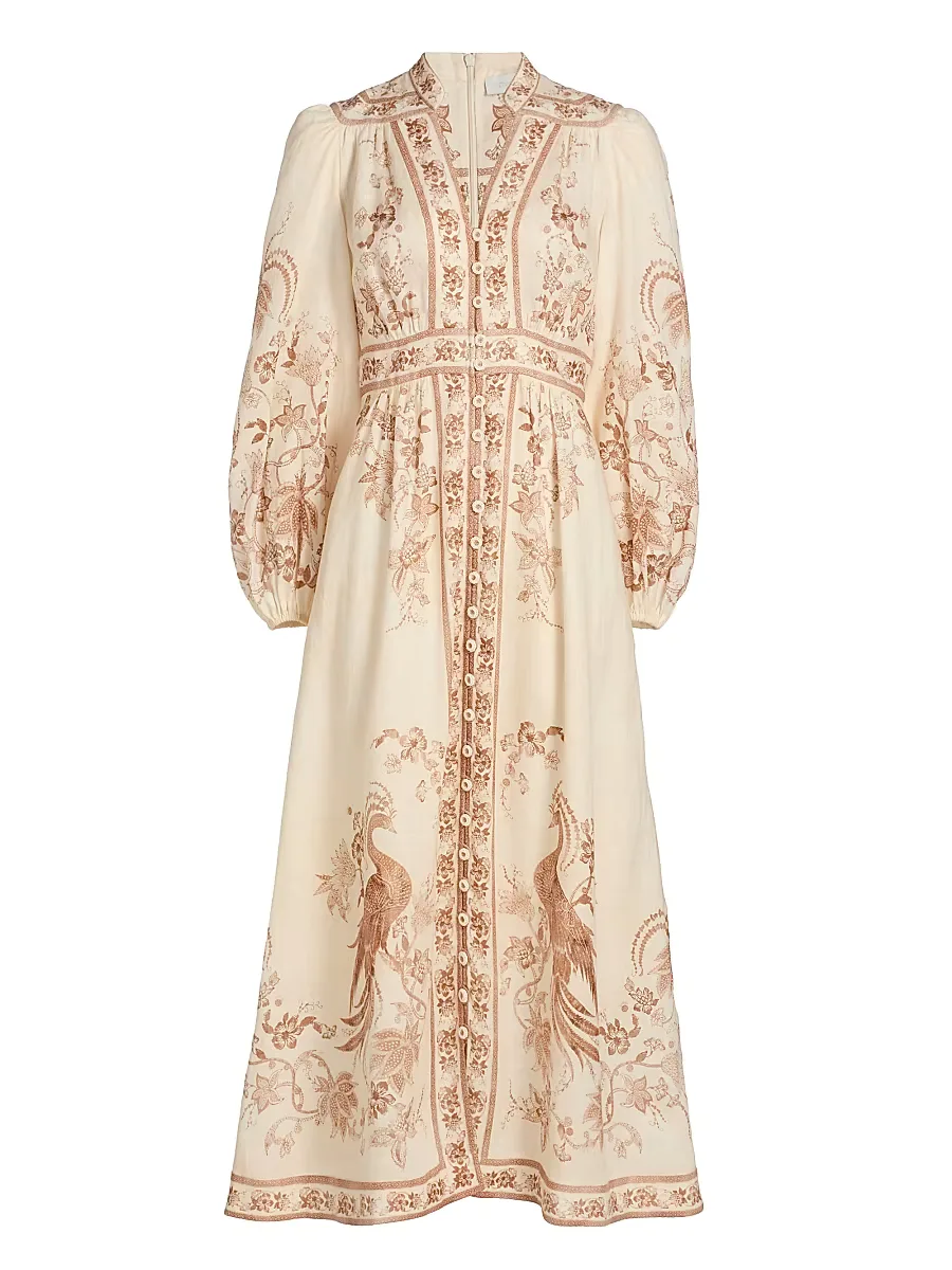 Indra Plunge Linen Midi Dress