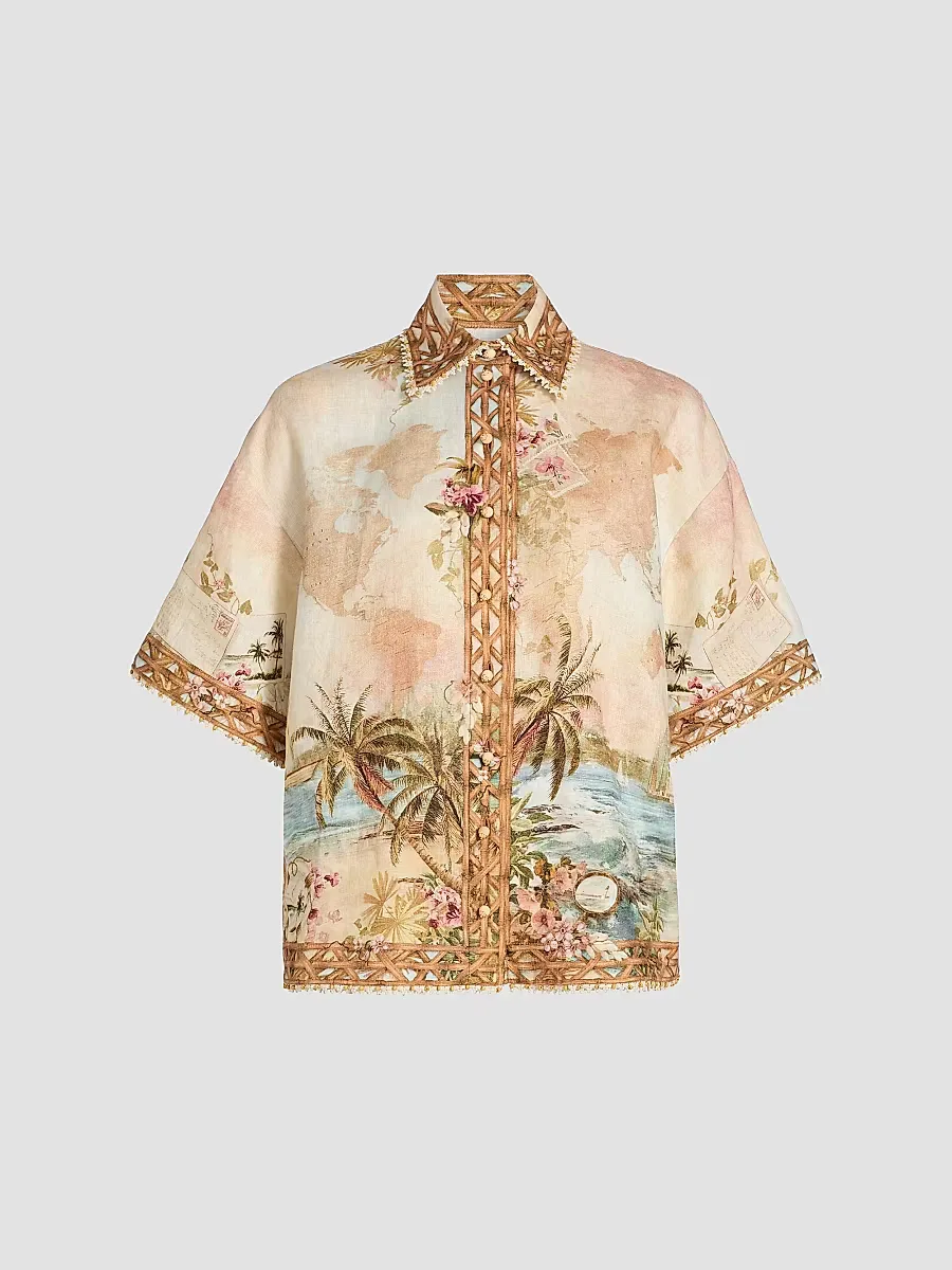 Mahon Island Print Linen Shirt