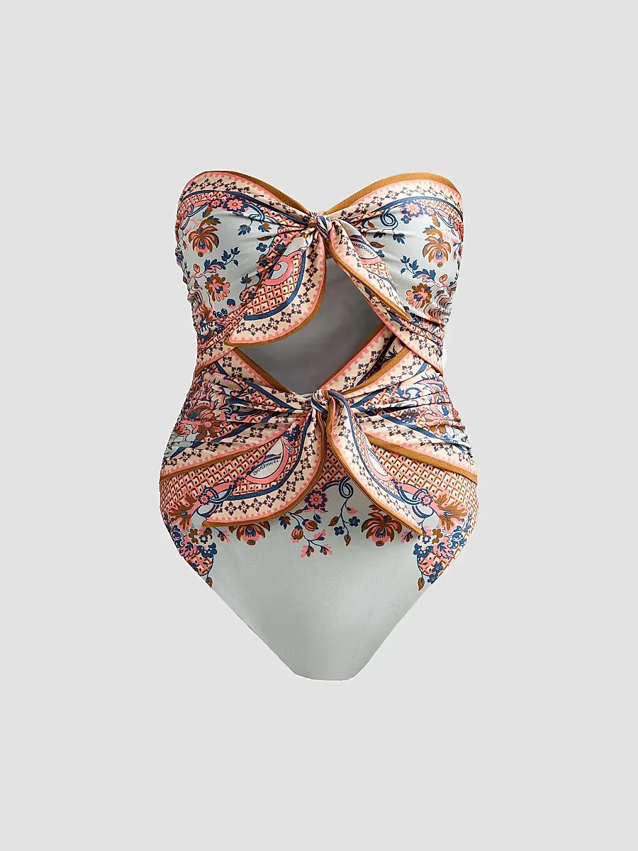 Aster Floral Paisley Scarf Tie One-Piece Swimsuit