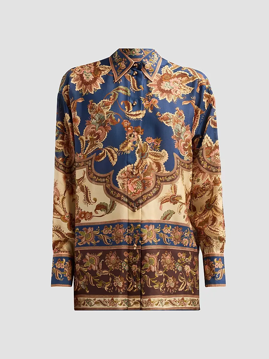 Aster Floral Longline Silk Shirt