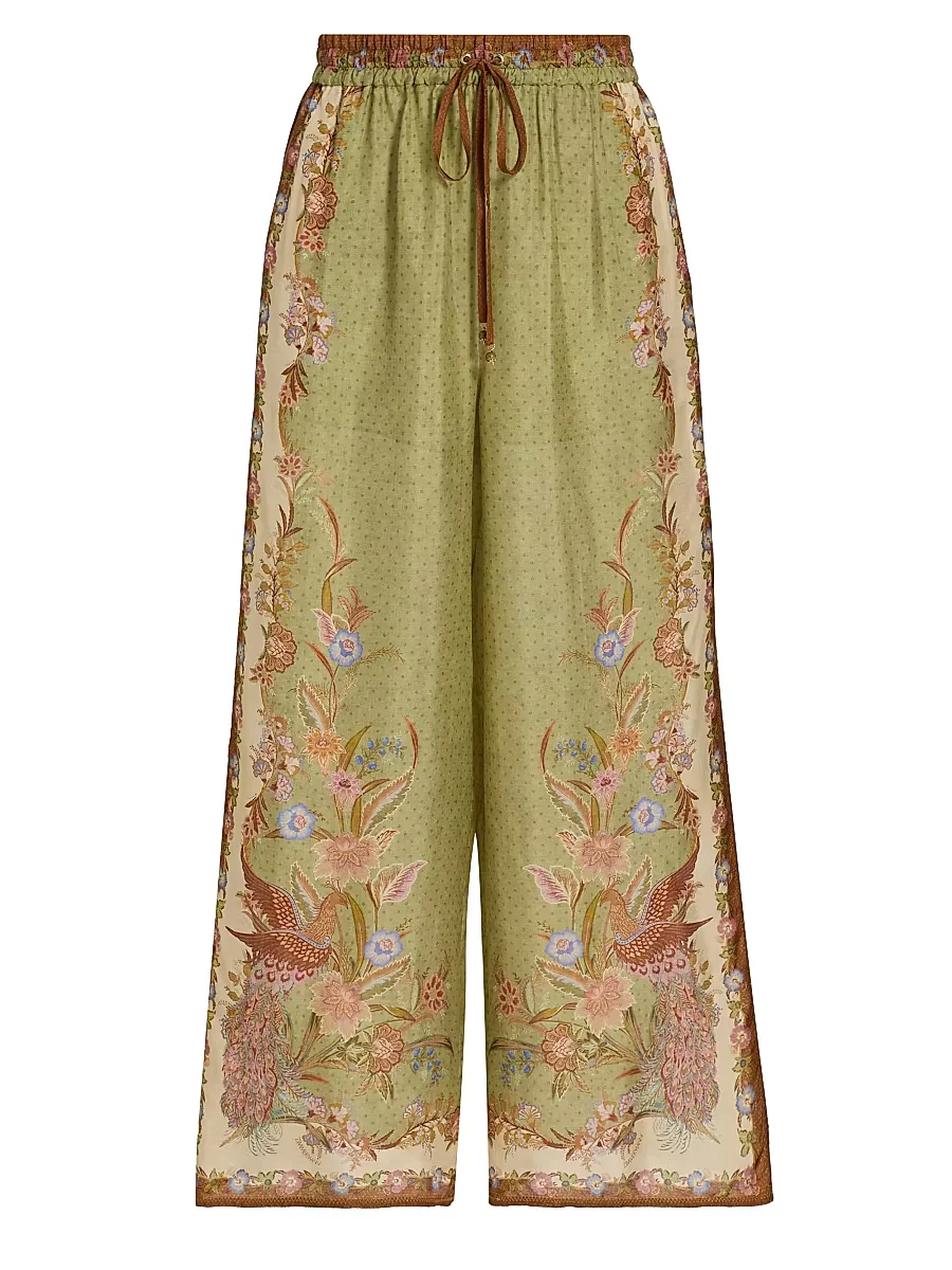 Indra Printed Silk Relaxed-Fit Drawstring Pants