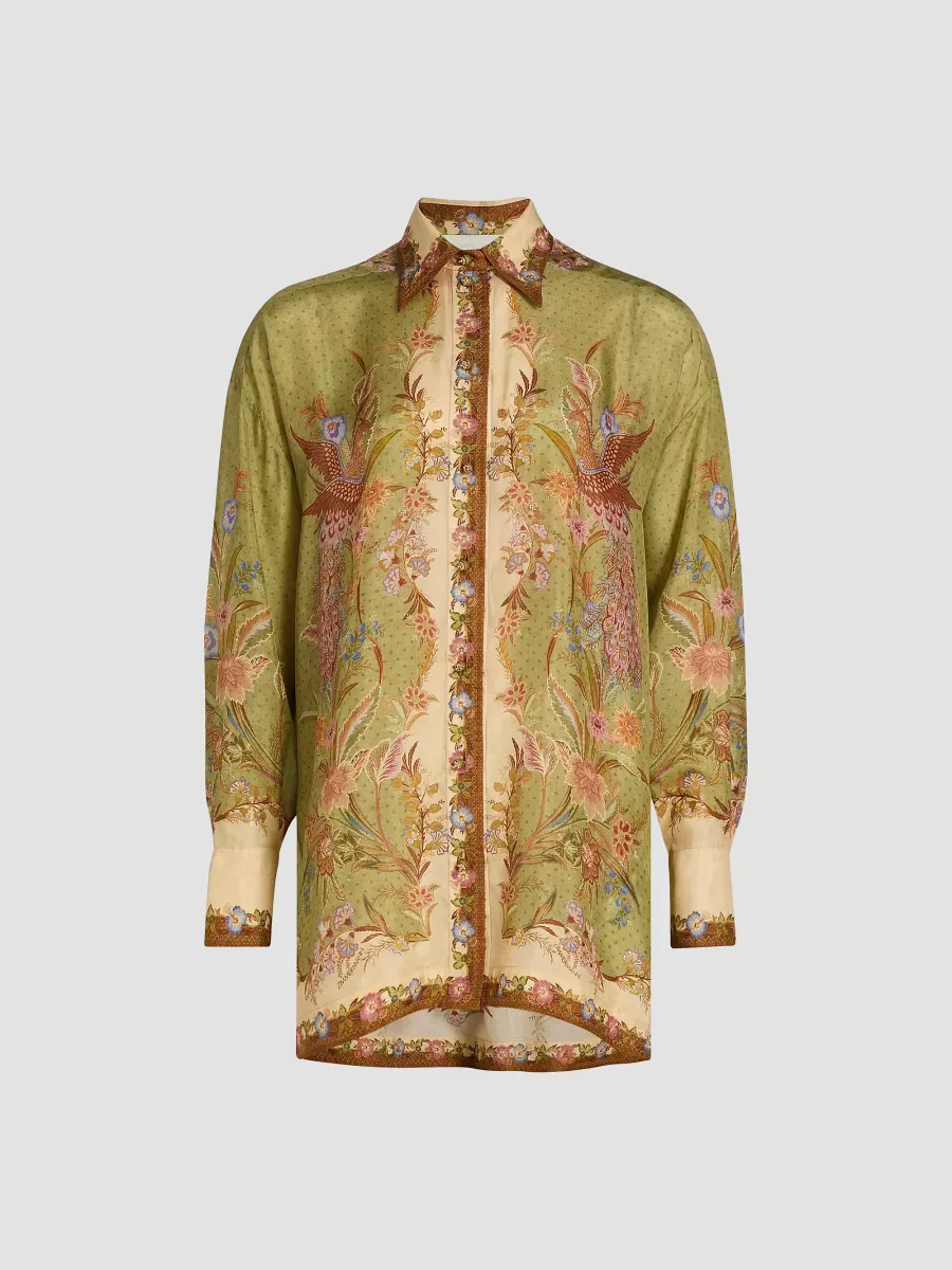 Indra Printed Silk Relaxed Button-Front Shirt