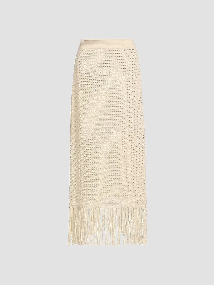 Indra Crochet Fringe Cotton Midi-Skirt