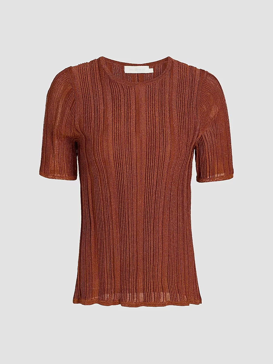 Indra Metallic Rib-Knit T-Shirt