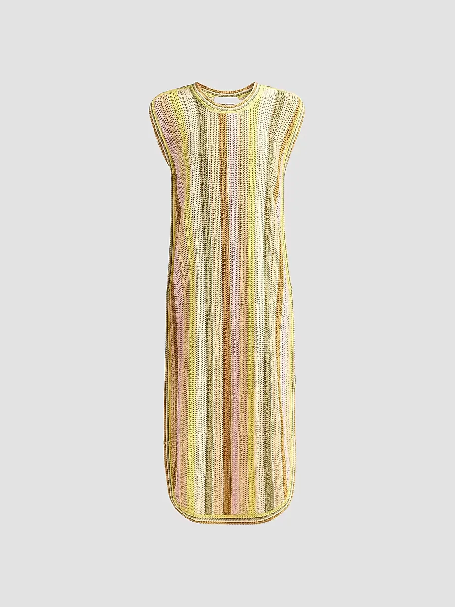 Indra Striped Crochet Cotton Midi Dress