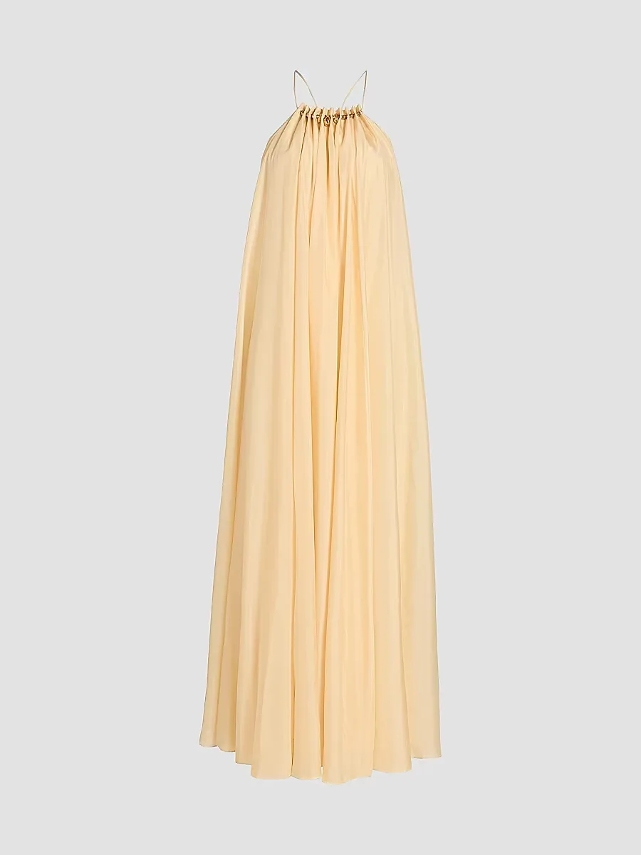 Aster Gathered Bead Silk Maxi Dress