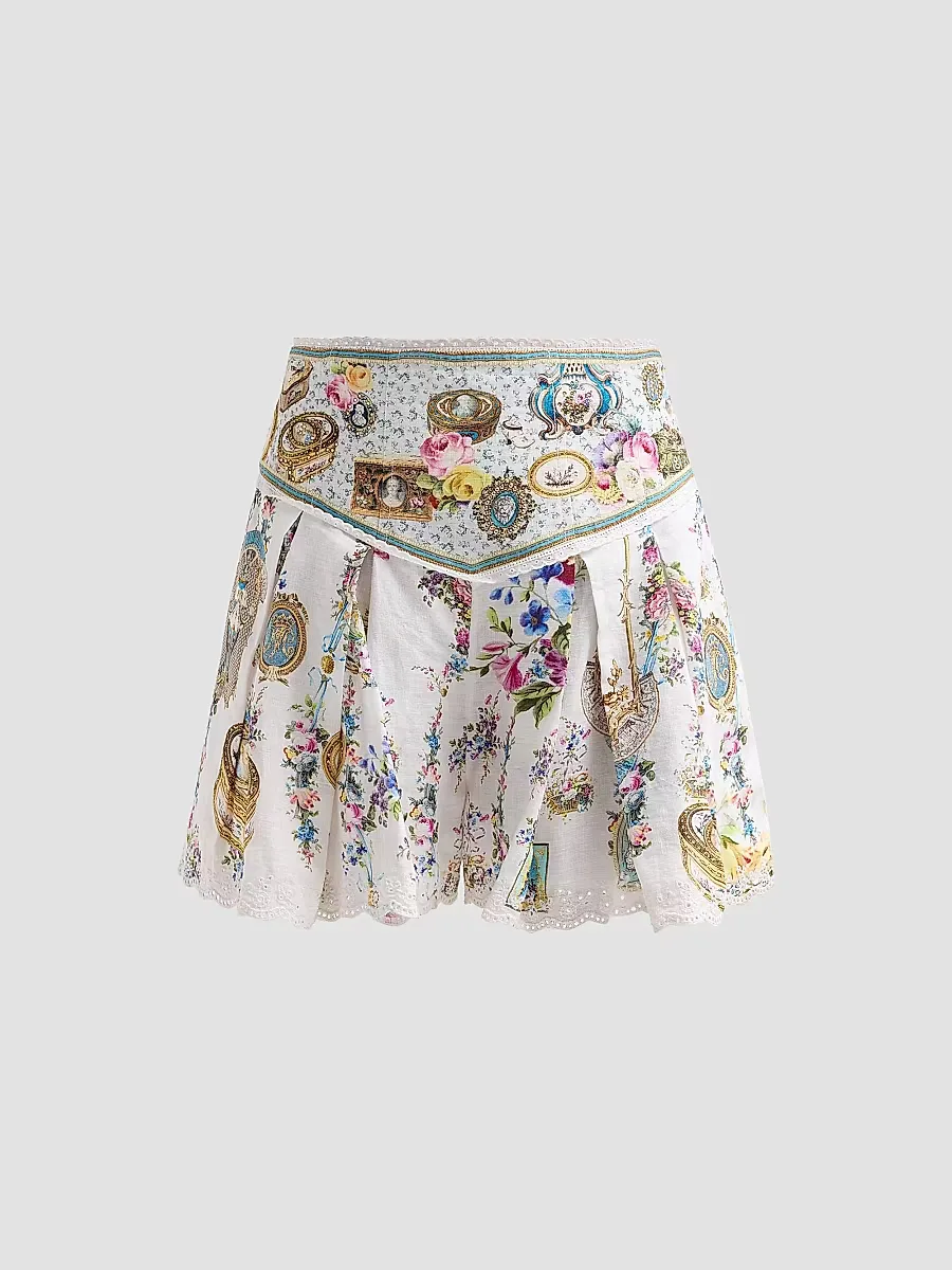 Embellished Corset Waist Linen Shorts