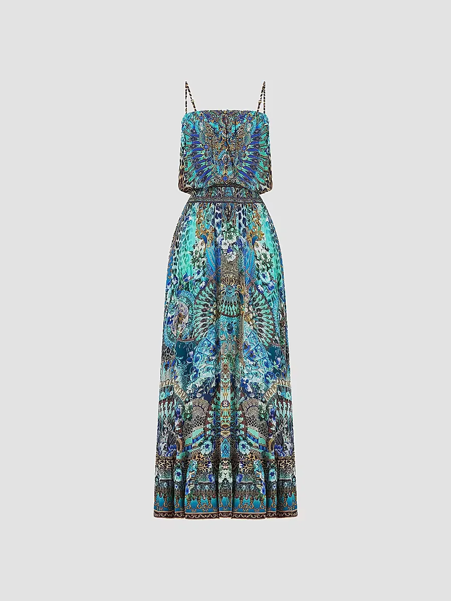 Shirred Silk Maxi Dress