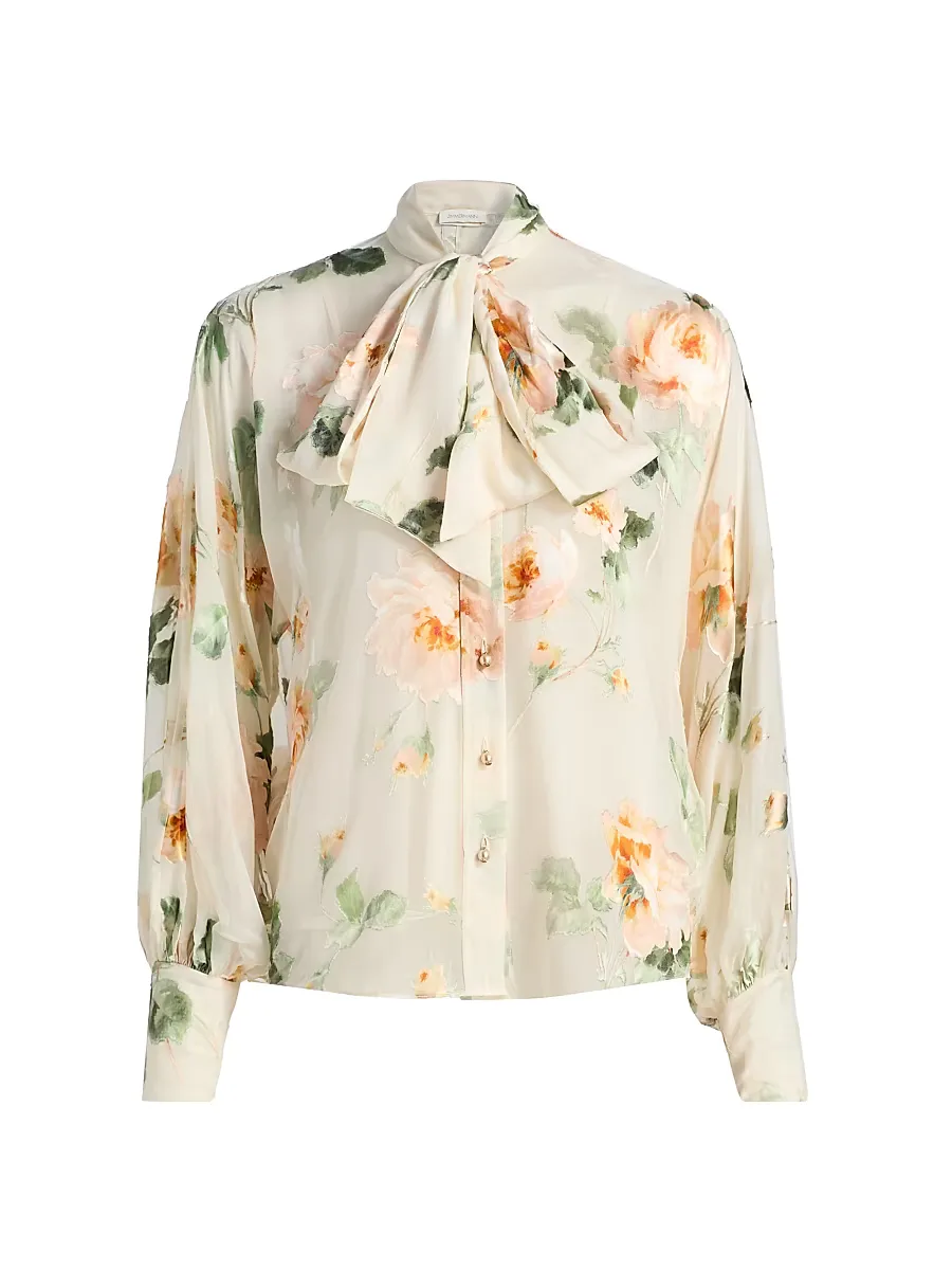 Carousel Burnout Floral Tieneck Blouse