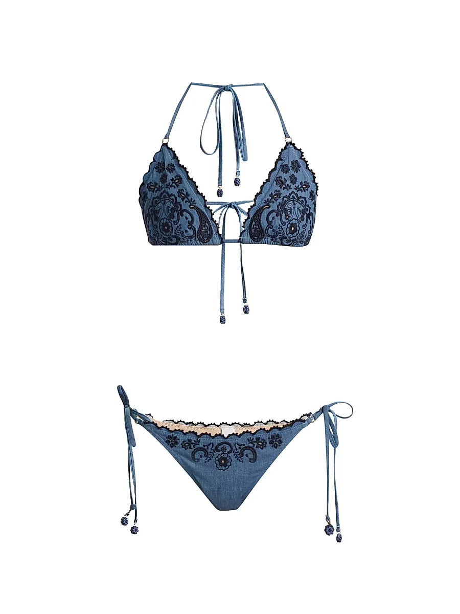Aster Embroidered Denim Bikini