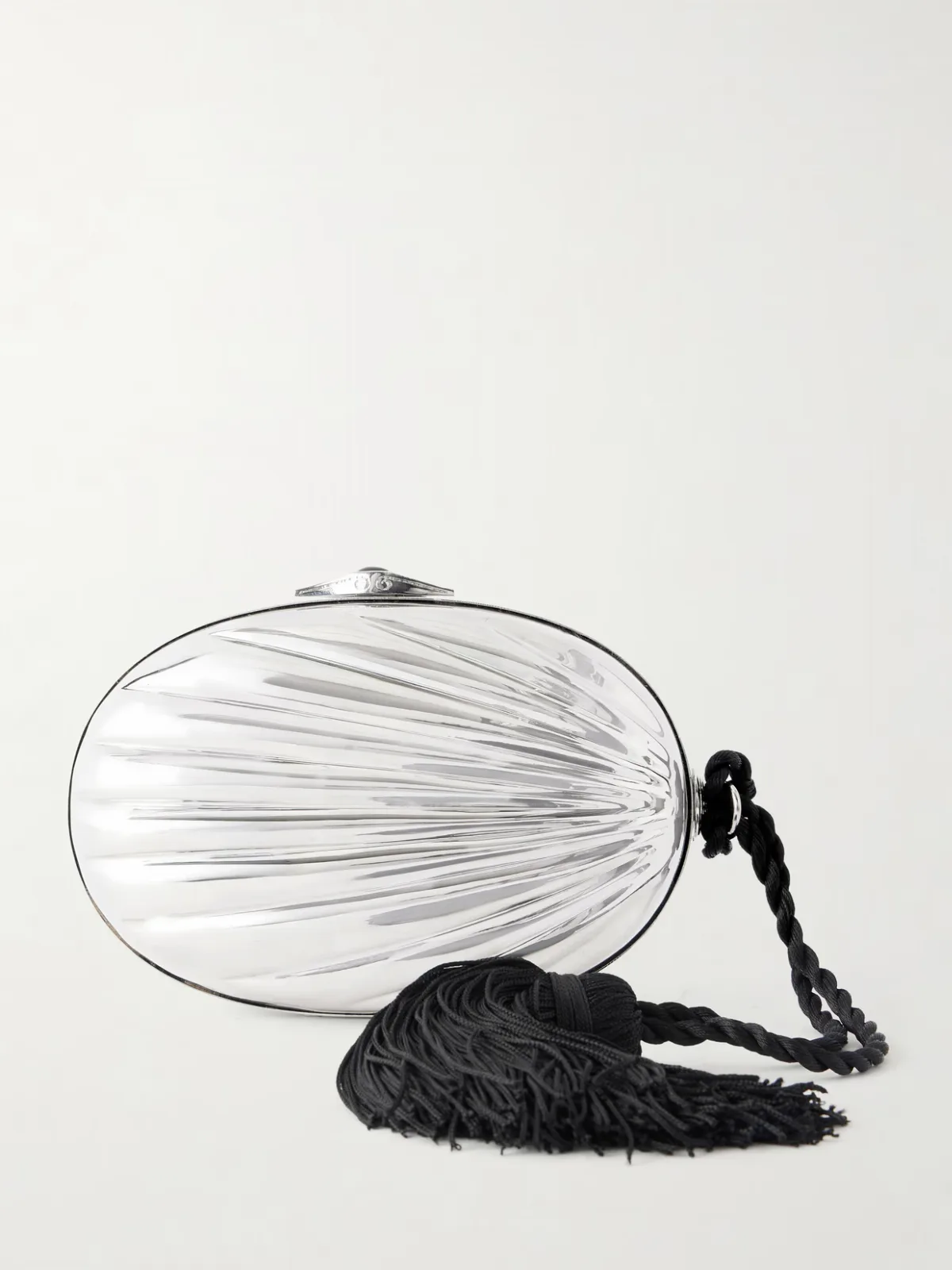 Petra Gemstone-Embellished Tasseled Cord Silver Clutch