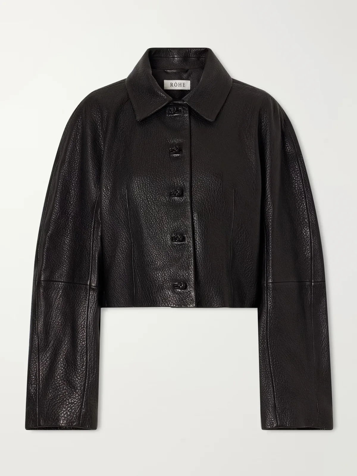 Cropped Textured-Leather Jacket