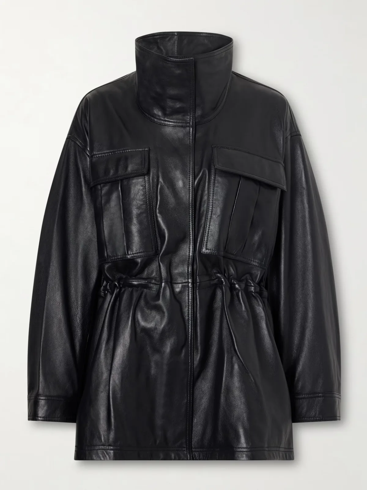 Sculptural Gathered Leather Jacket