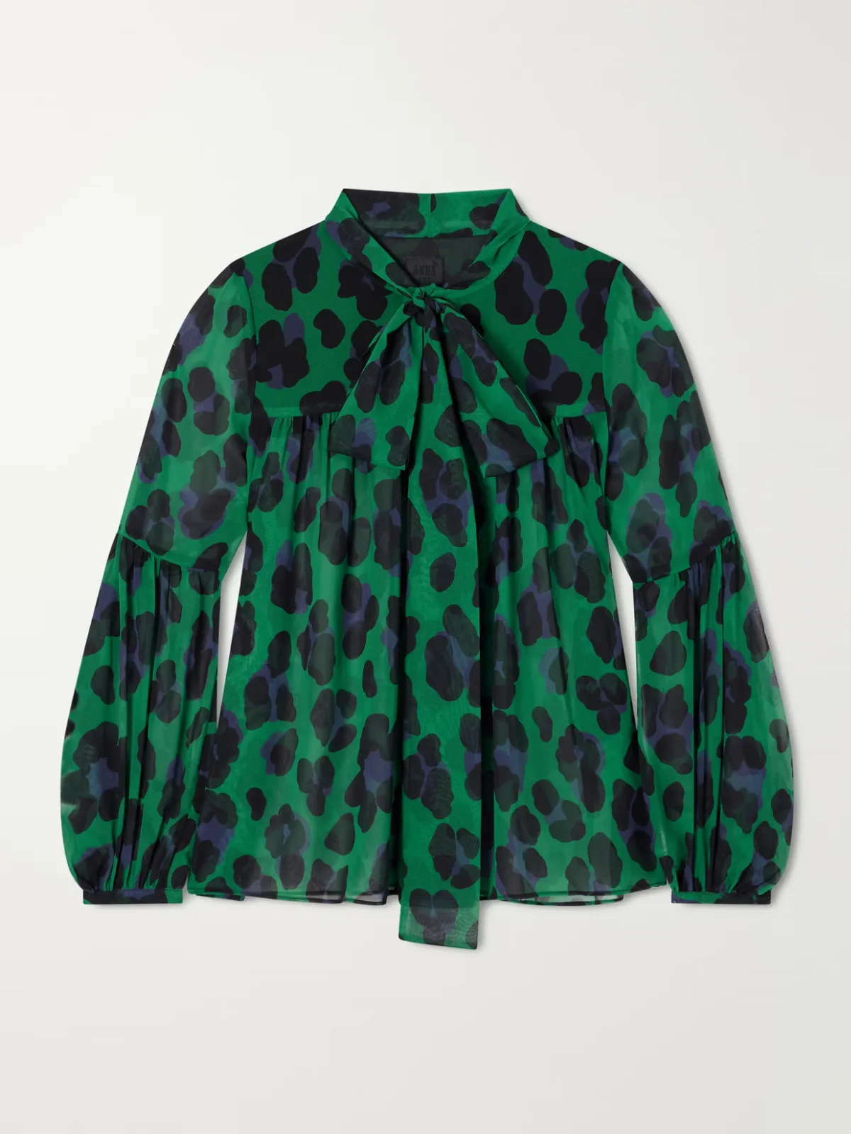 Knotted Gathered Leopard-Print Georgette Blouse