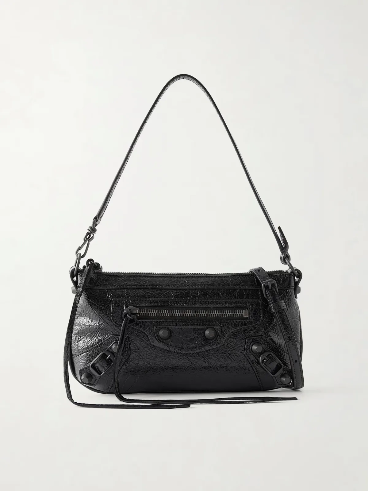 Le City Pouch on a Strap Embellished Crinkled-Leather Shoulder Bag