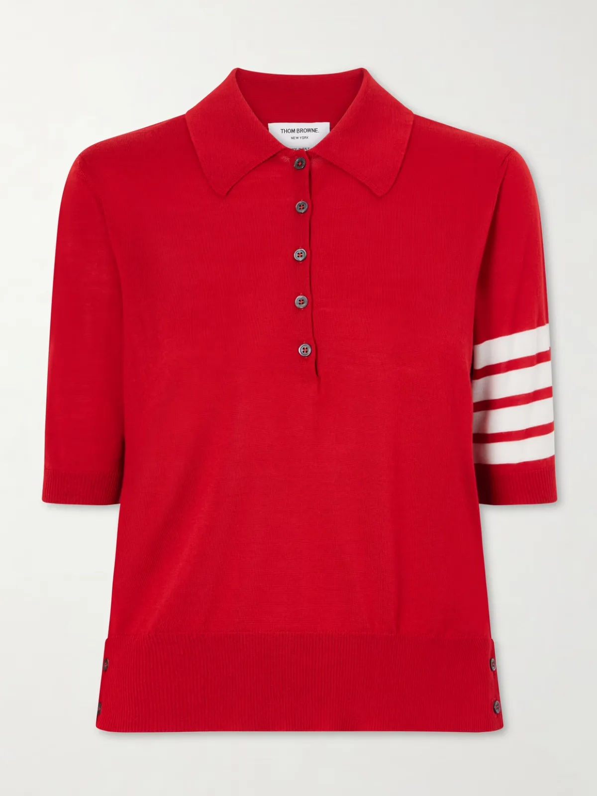 Grosgrain-Trimmed Striped Wool Polo Shirt