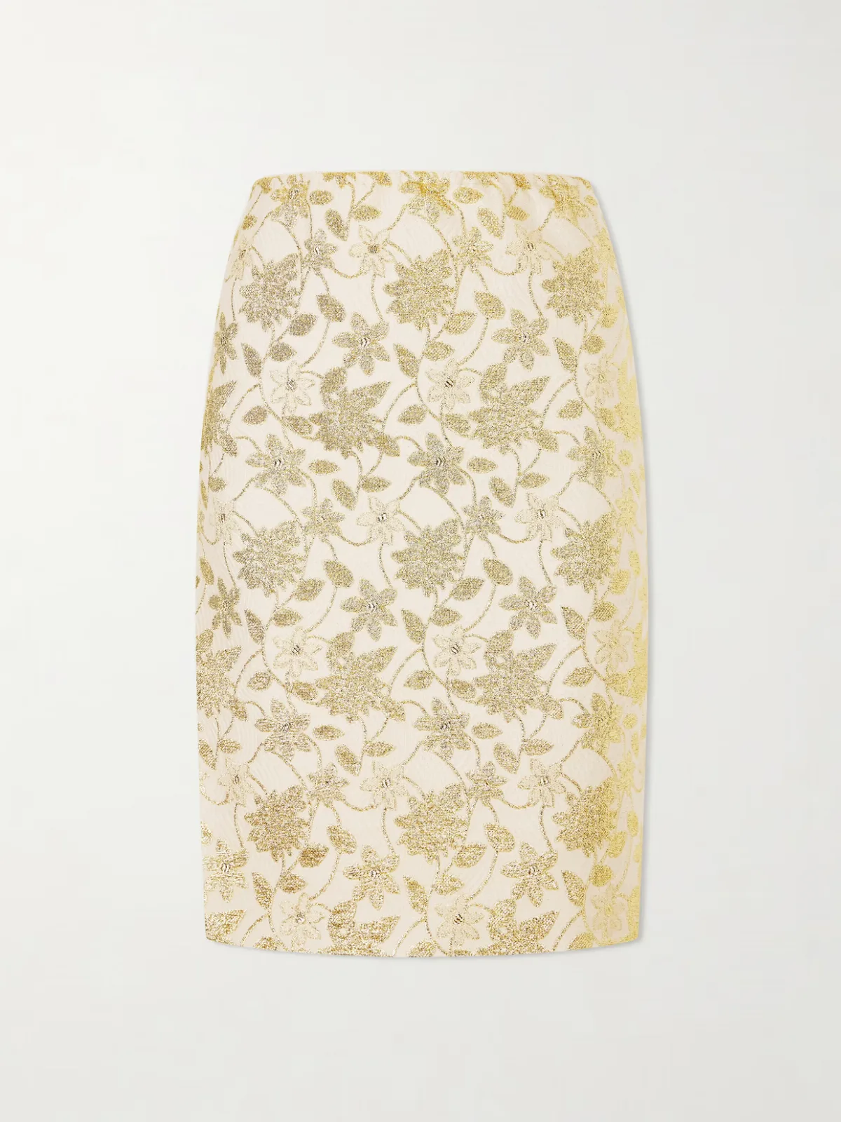 Floral-Brocade Midi Skirt