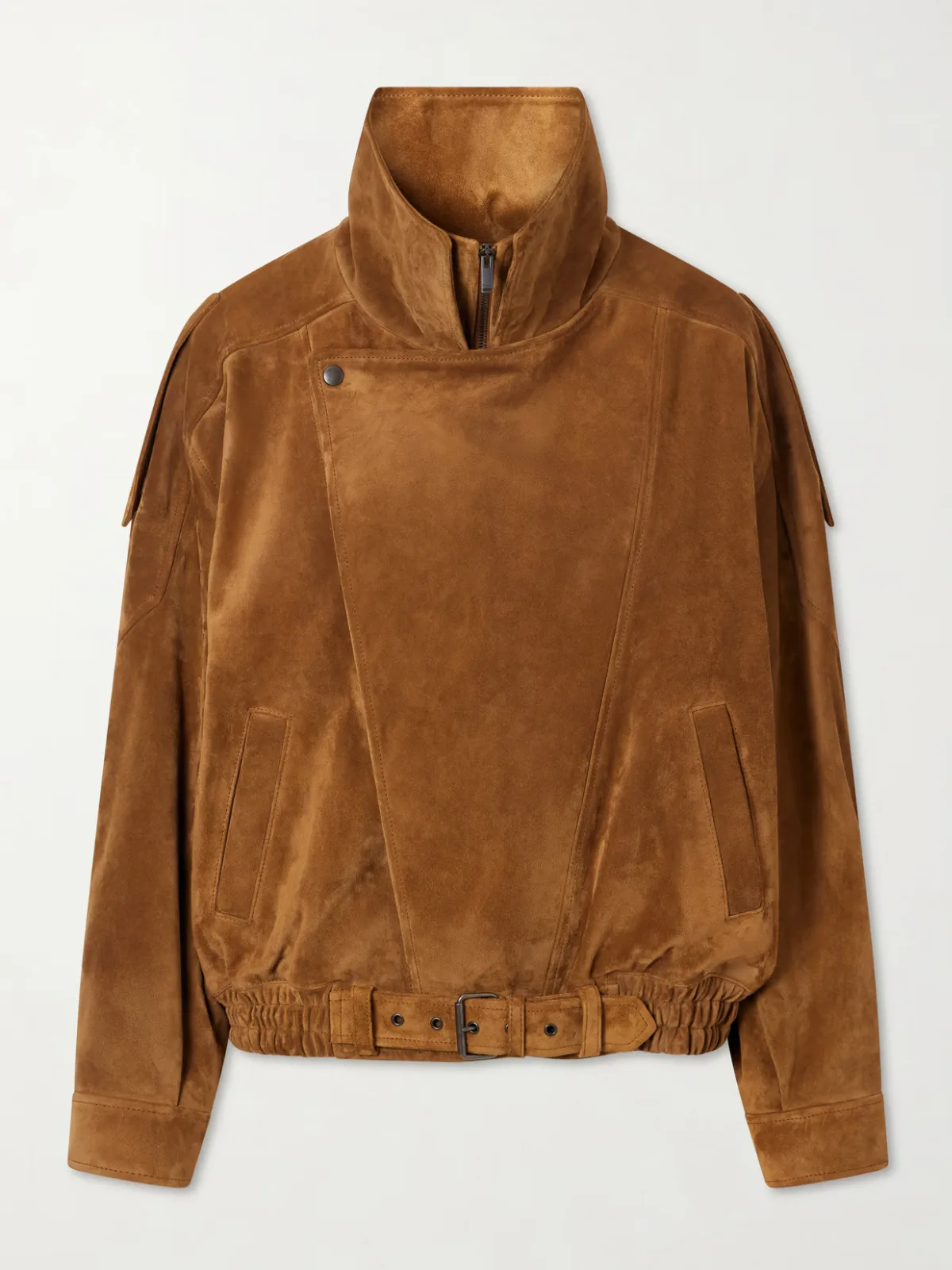 Paneled Suede Bomber Jacket