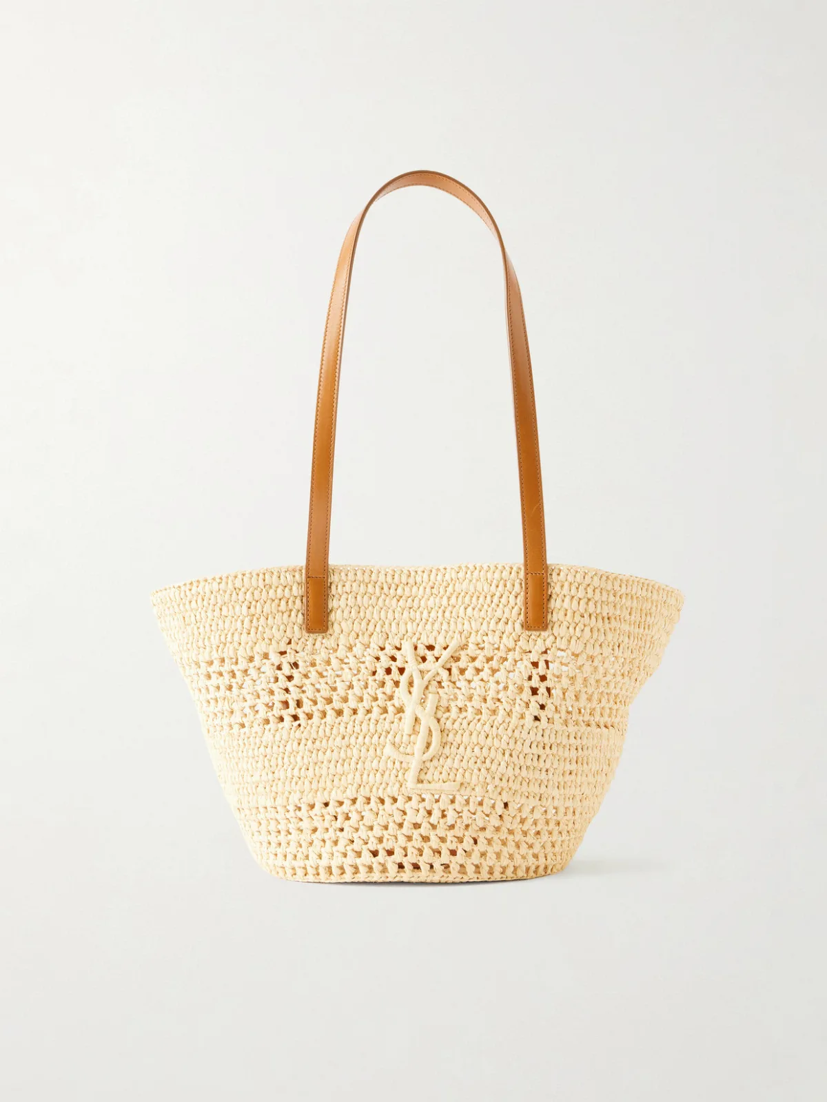 Panier Small Leather-Trimmed Raffia Tote