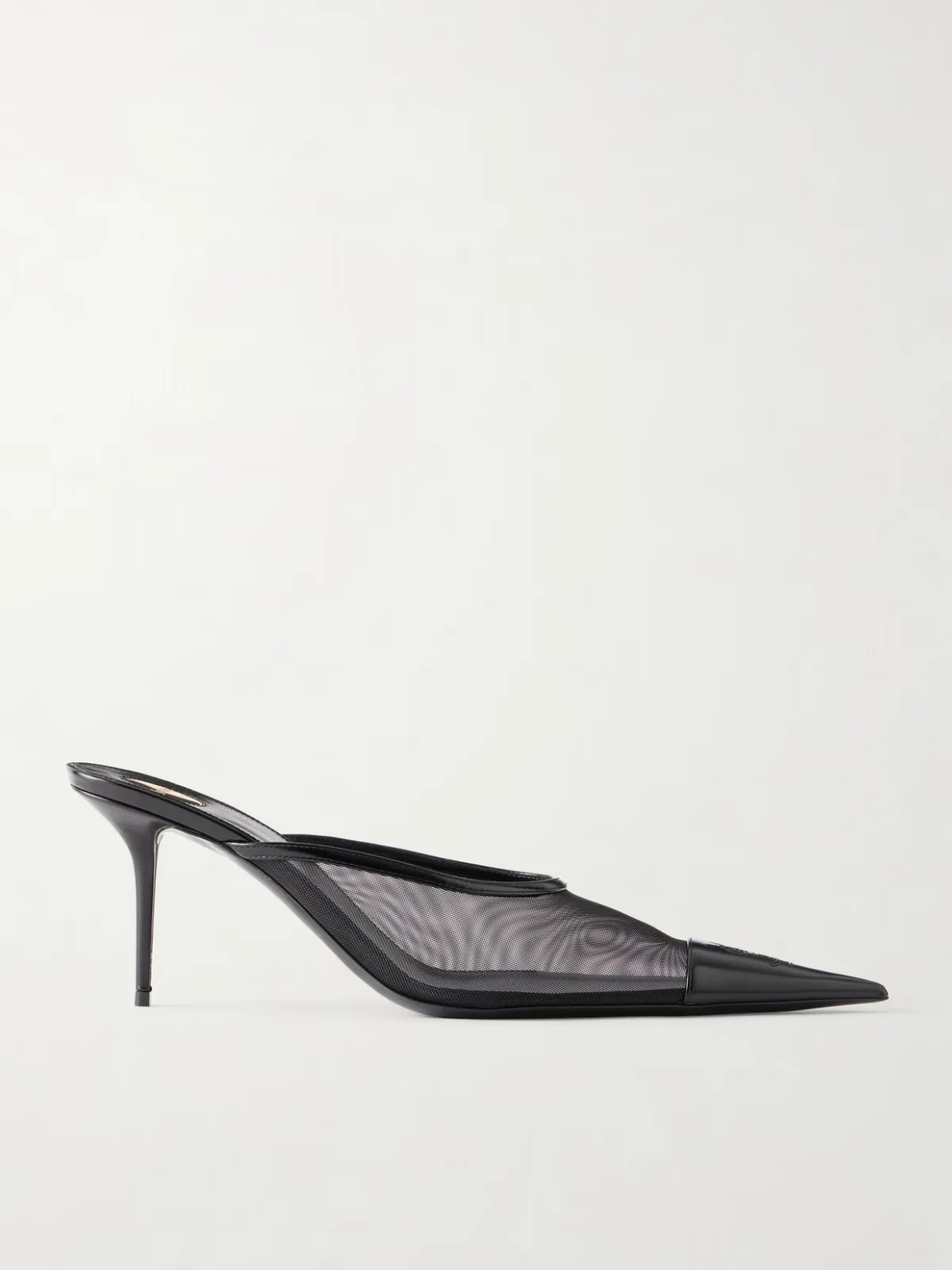 Renée Cassandre-Embroidered Patent Leather-Trimmed Mesh Mules
