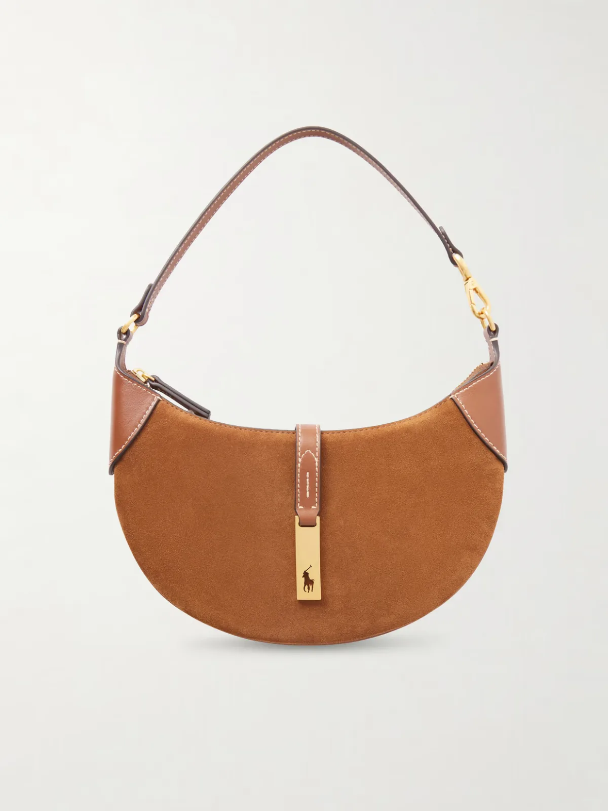 Leather-Trimmed Suede Shoulder Bag