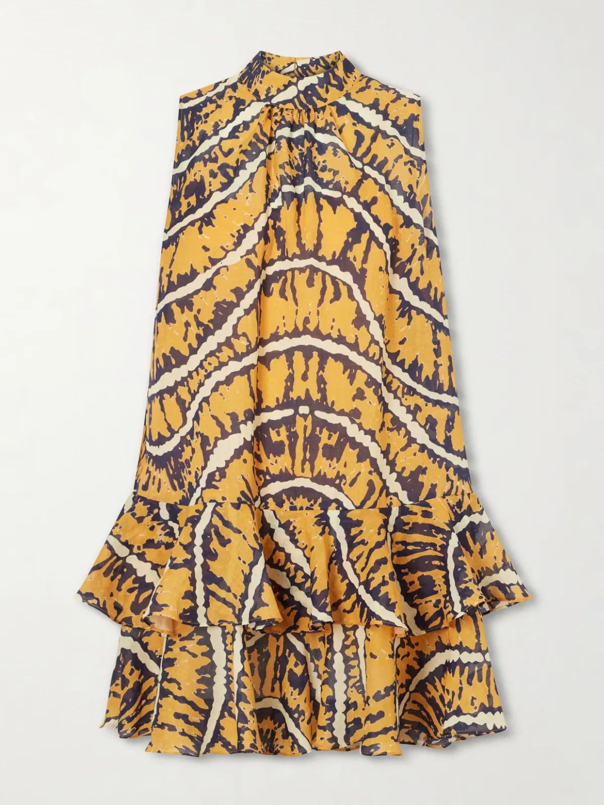 Ripple Tiered Printed Ramie Mini Dress