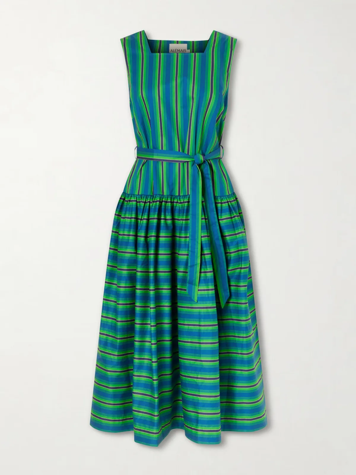 Margo Belted Striped Organic Cotton-Poplin Midi Dress