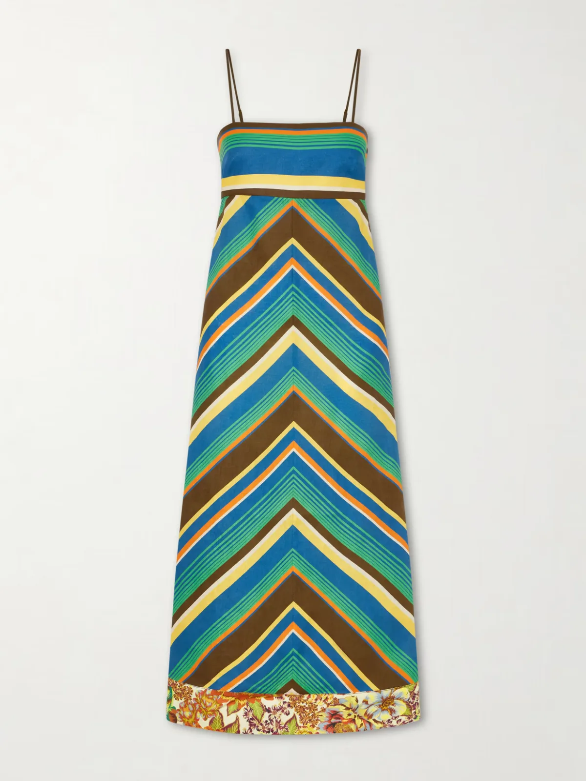 Charlie Striped Floral-Print Linen Midi Dress