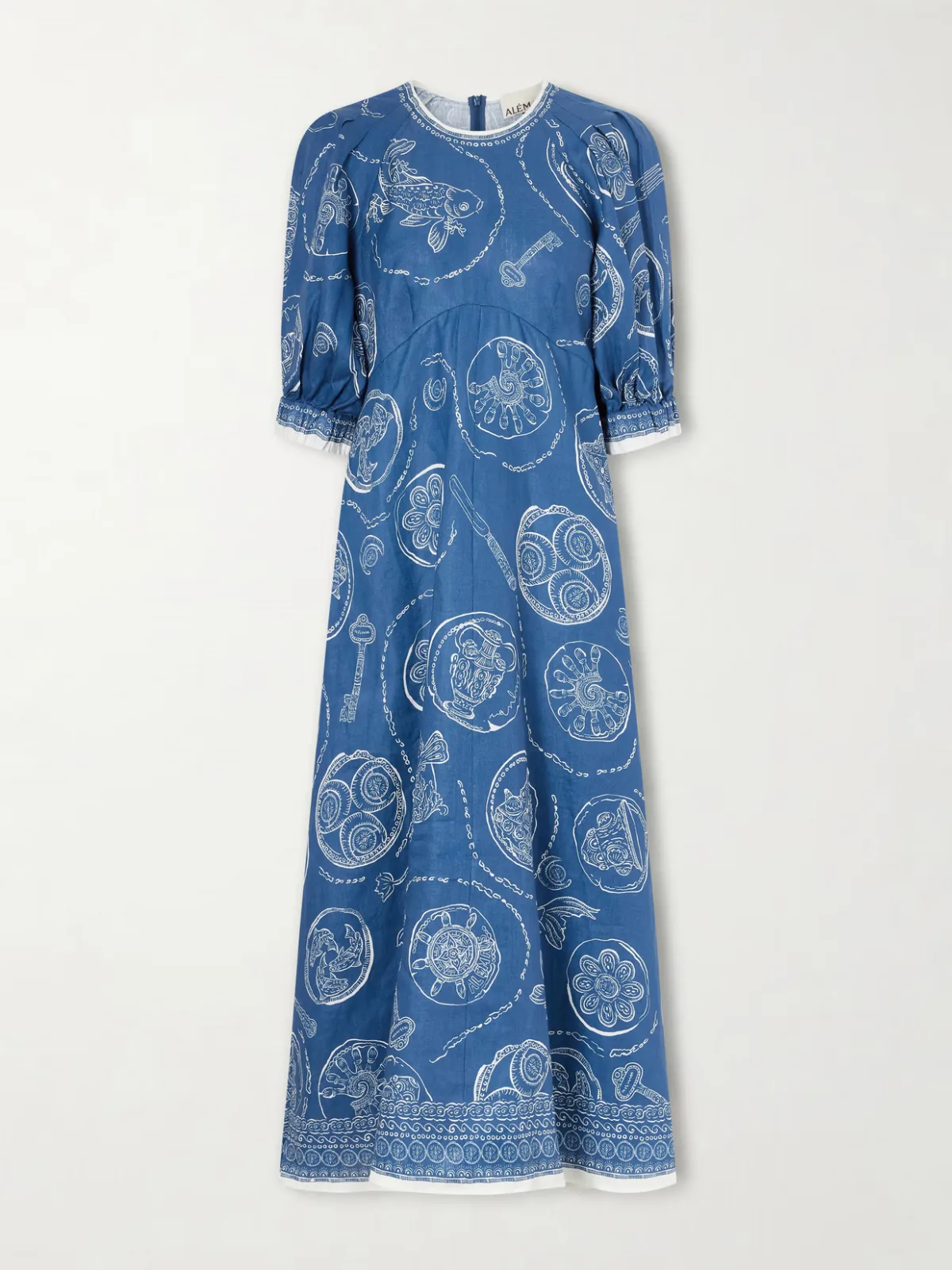 Lucky Printed Linen Midi Dress