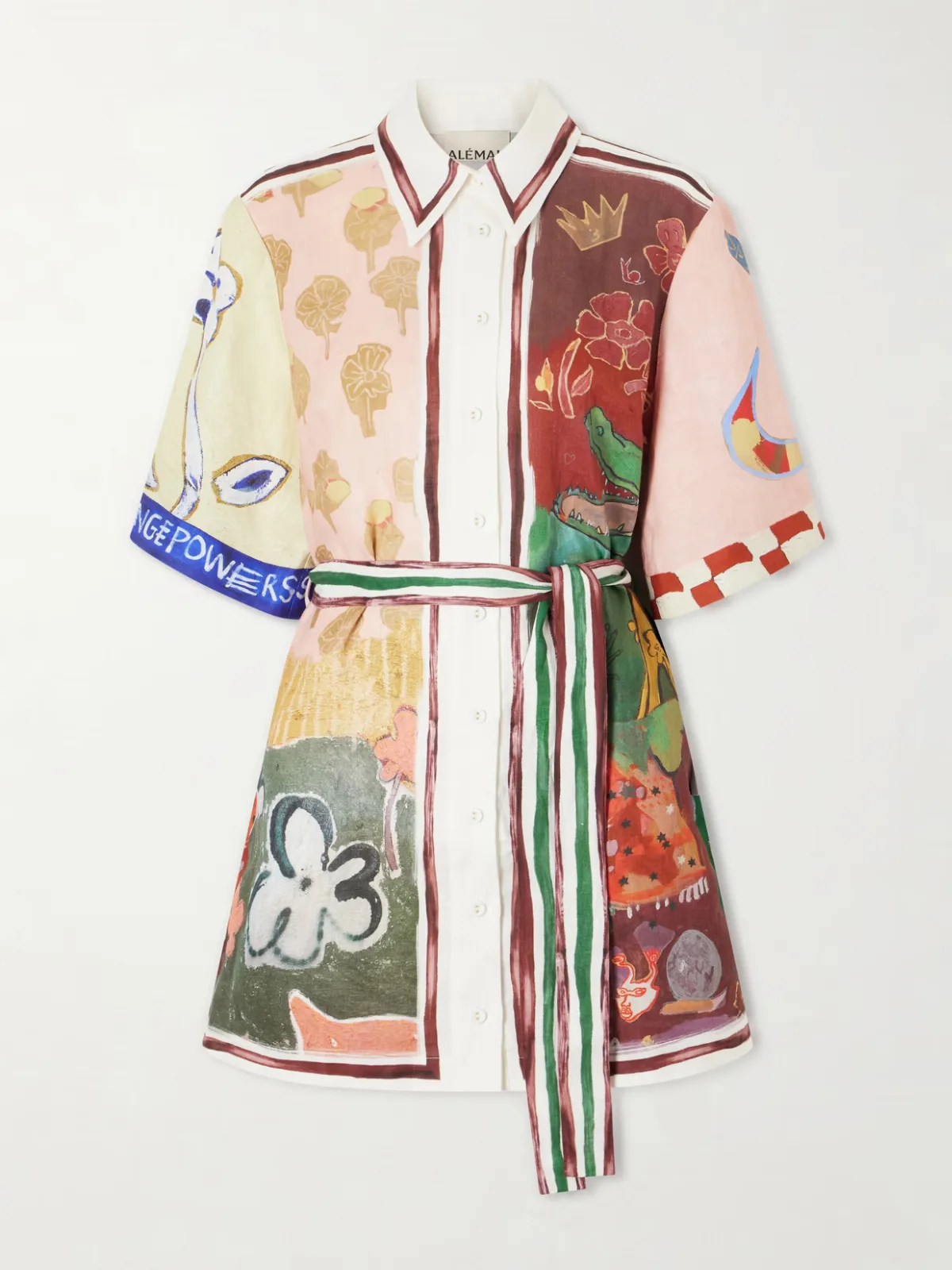Tangible Love Belted Printed Linen Mini Dress