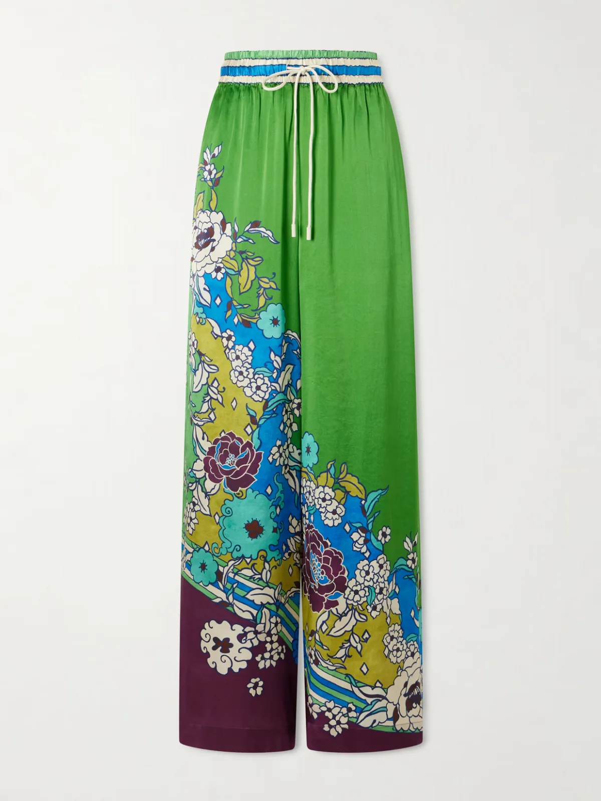 Nanci Floral-Print Silk-Satin Wide-Leg Pants