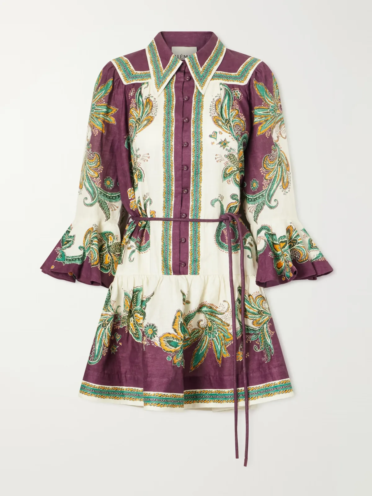 Ruthie Belted Ruffled Floral-Print Linen Midi Dress