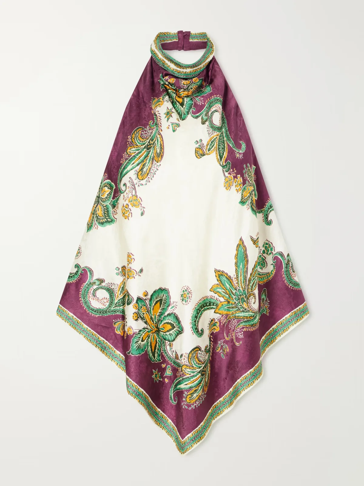 Ruthie Floral-Print Satin-Jacquard Halterneck Top