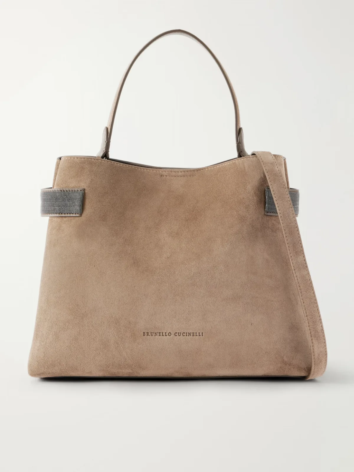 Bead-Embellished Suede Shoulder Bag