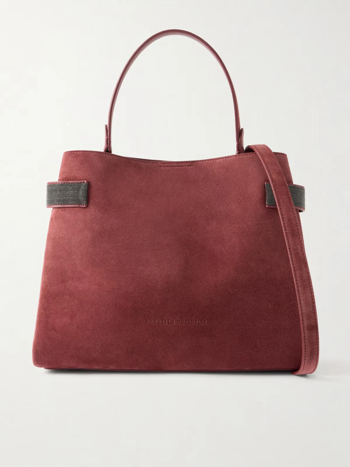 Bead-Embellished Suede Shoulder Bag