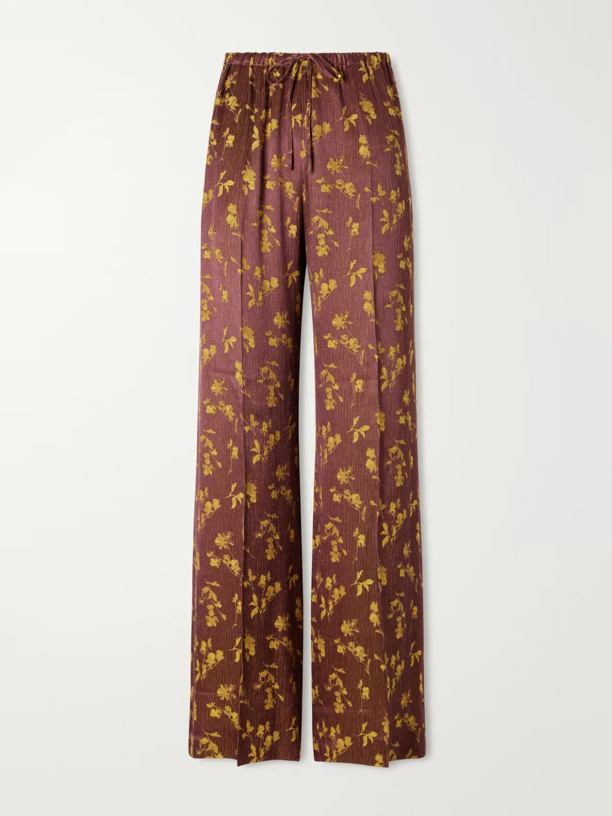 Floral-Jacquard Satin Wide-Leg Pants