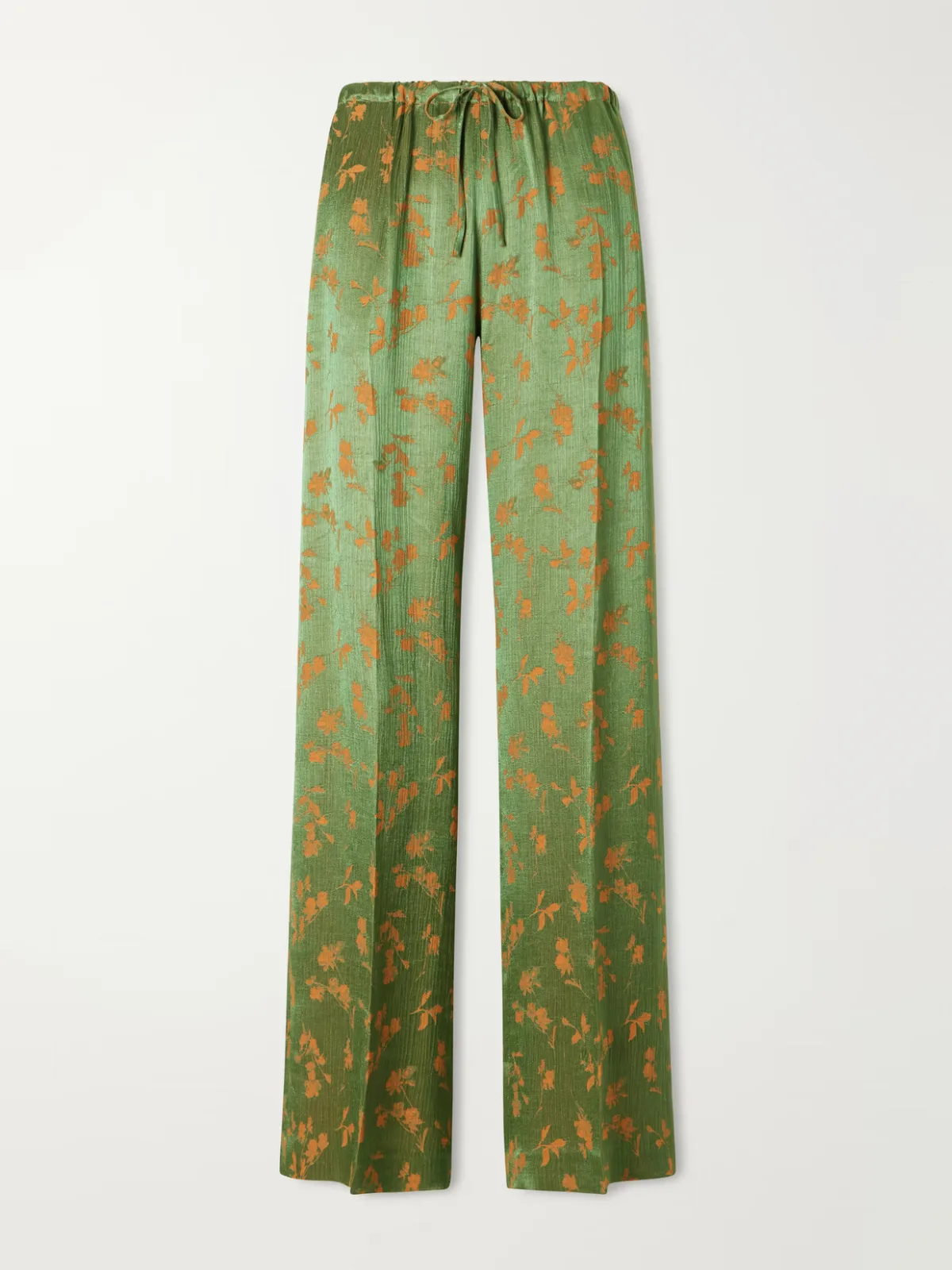 Floral-Jacquard Satin Wide-Leg Pants