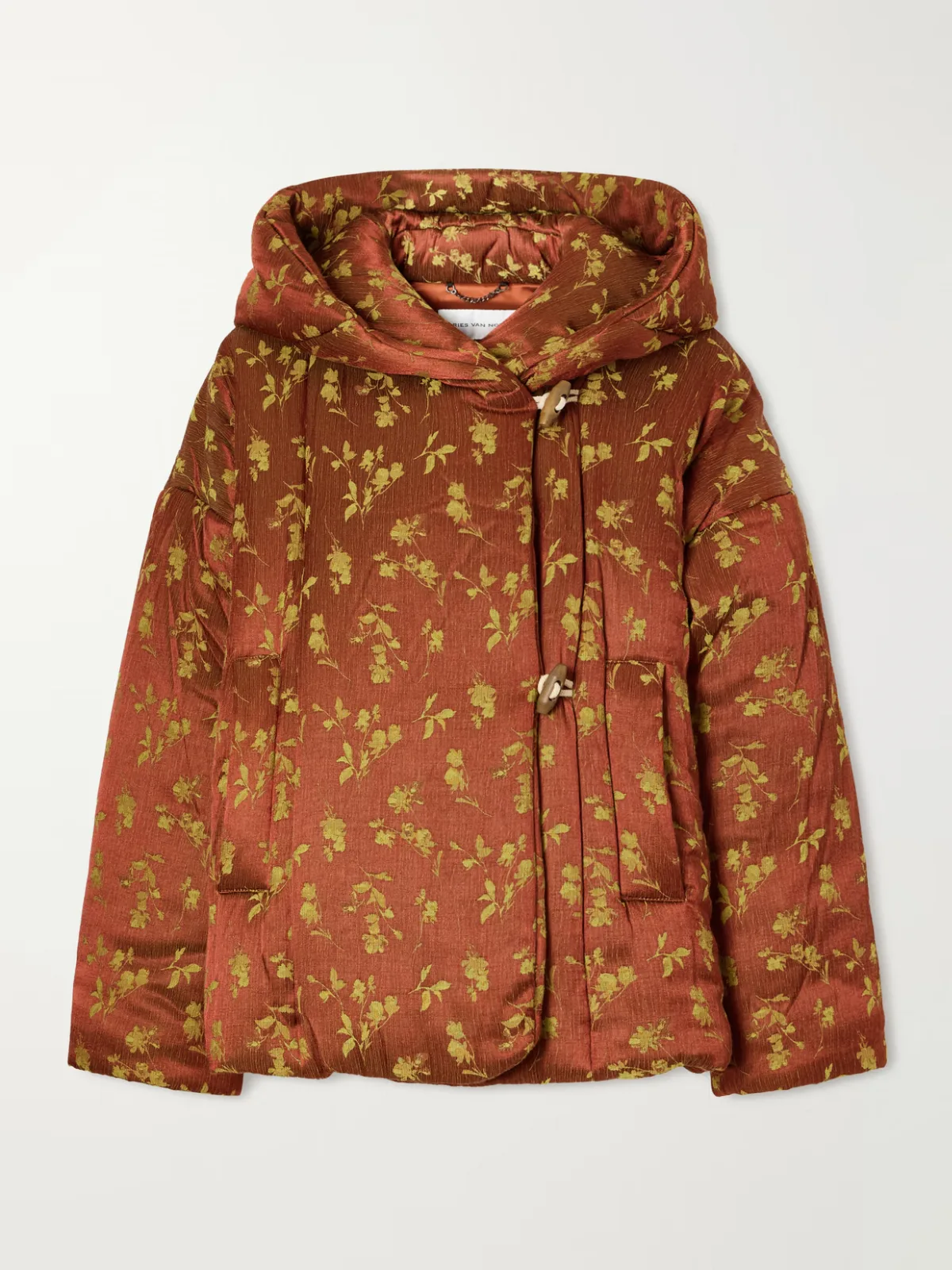 Hooded Padded Floral-Jacquard Jacket