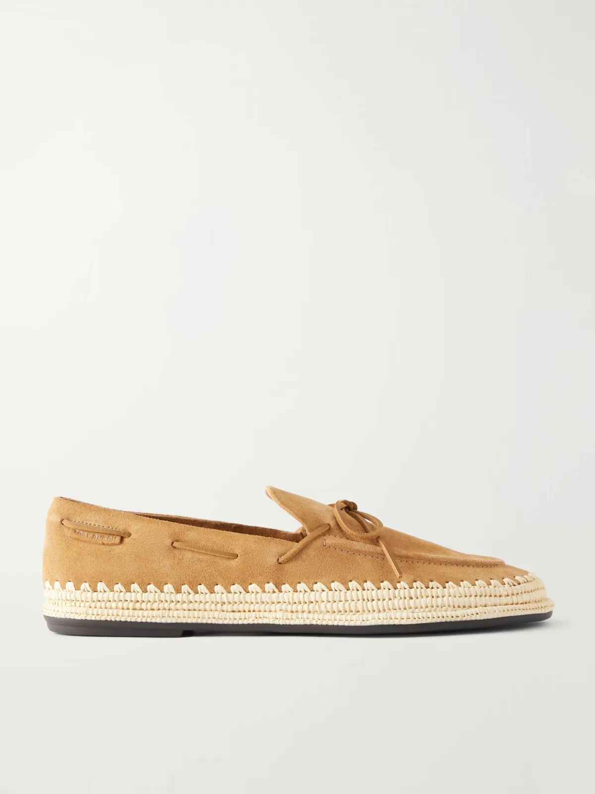 The Raffia Boaty Bow-Detail Raffia-Trimmed Suede Loafers
