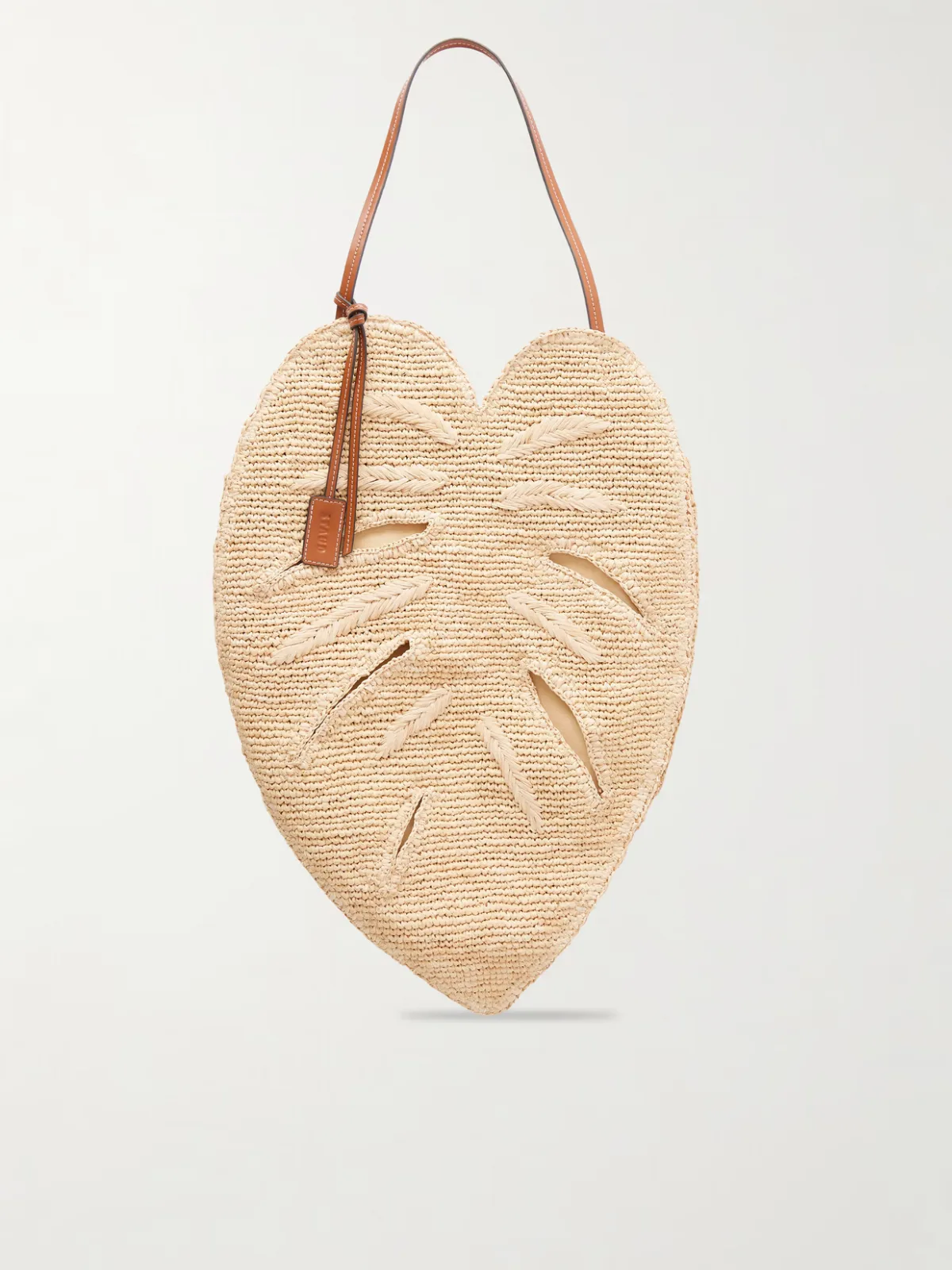 Palm Leather-Trimmed Raffia Tote