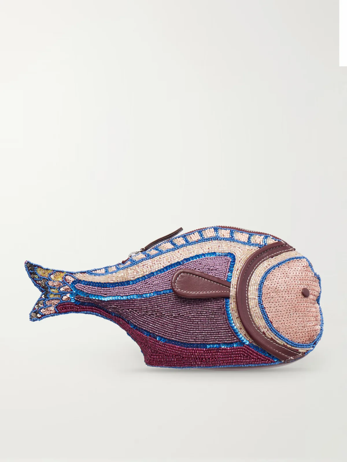 Pesce Beaded Leather Clutch by STAUD