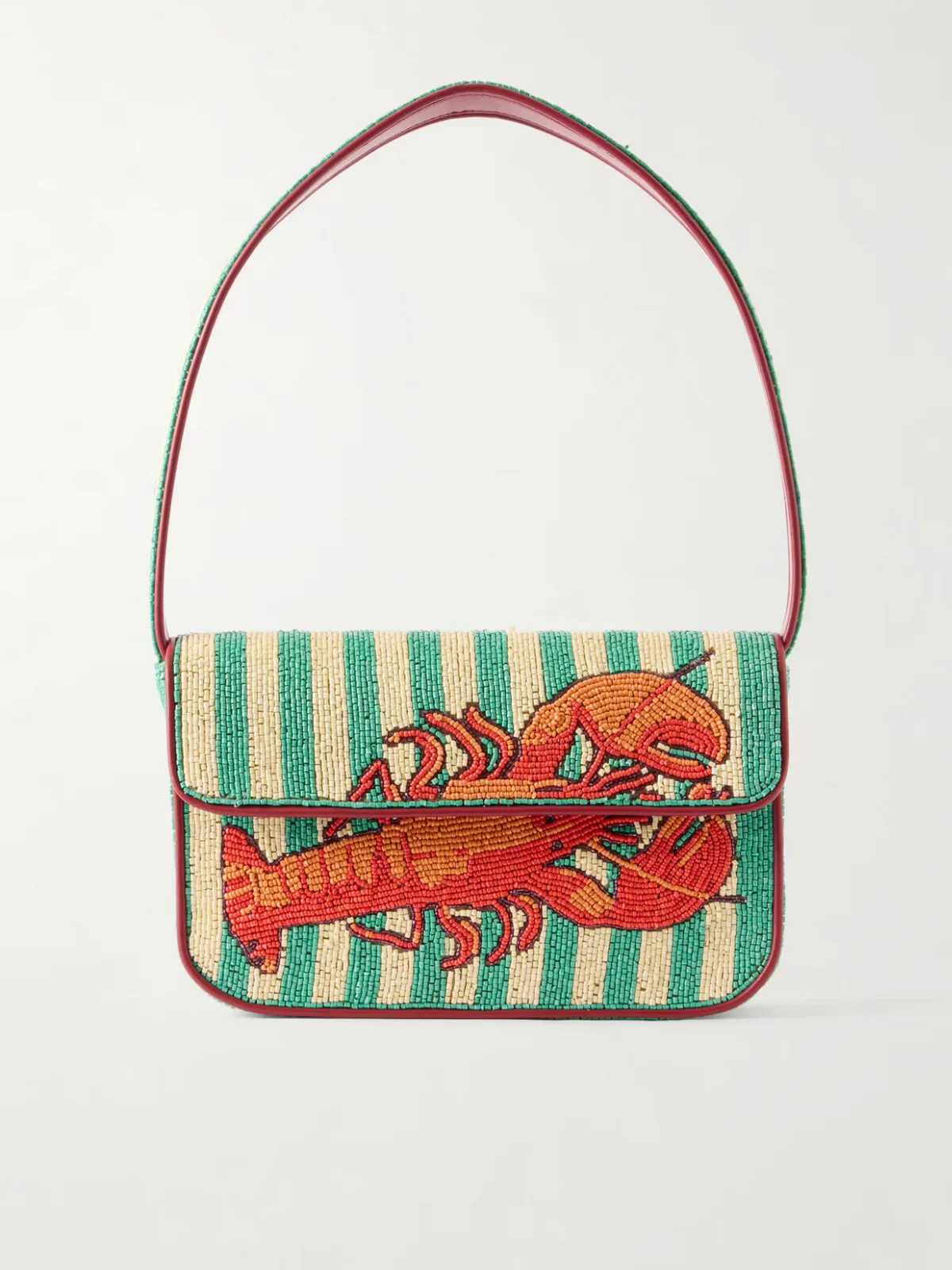 Tommy Bead-Embellished Leather-Trimmed Satin Shoulder Bag