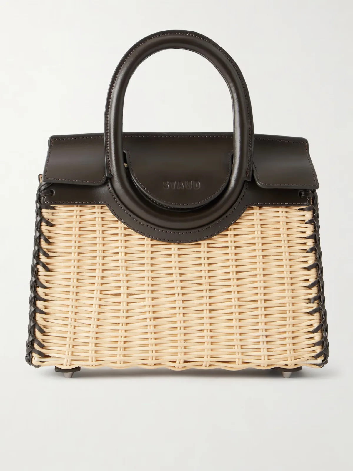 Maude Mini Leather-Trimmed Raffia Tote