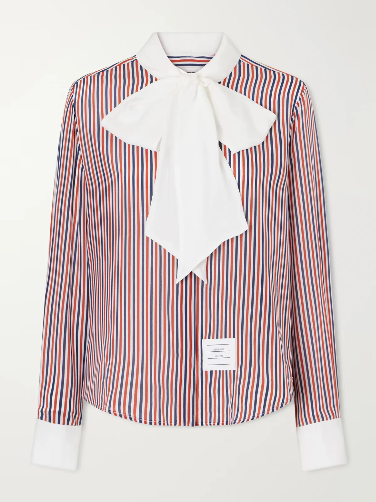 Bow-Detailed Striped Silk Crepe De Chine Shirt