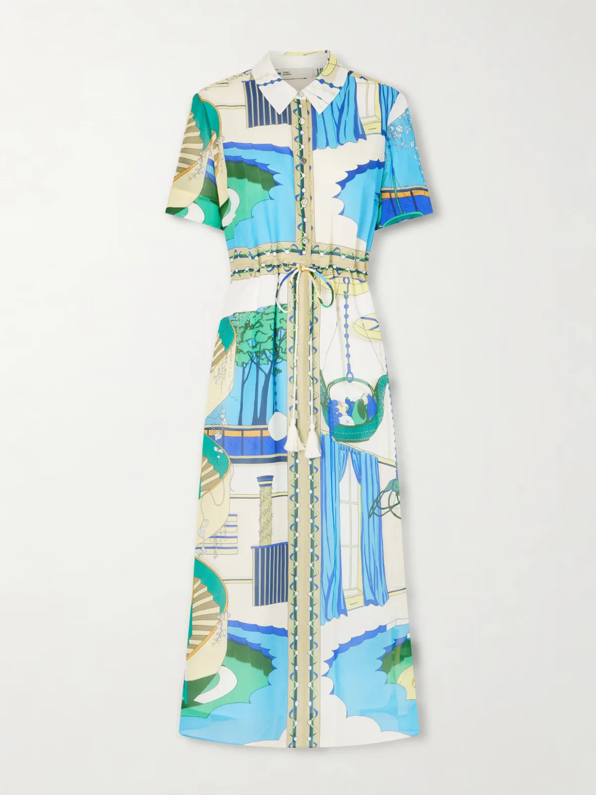 Belted Printed Silk and Cotton-Blend Maxi Dress